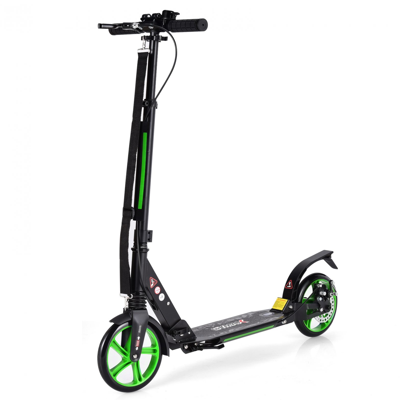 Sport Scooter mit Aluminium Trittbrett Scooter Roller höhenverstellbar Tretroller klappbar Schwarz und grüne Räder