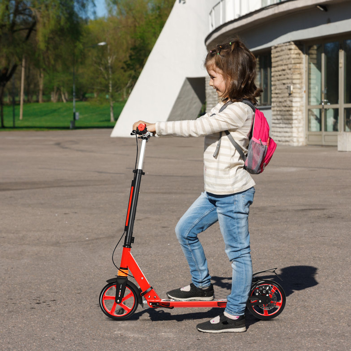 Kickscooter Cityroller Traggurt Scooter Roller höhenverstellbar Tretroller Rot