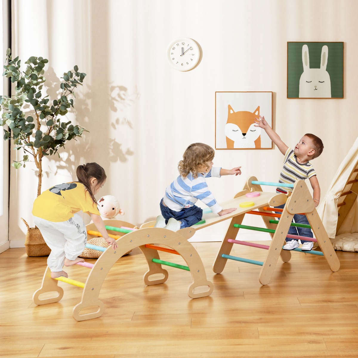 Dreieckiges Kletter-Spielzeugset aus Holz für Kleinkinder mit Kletterdreieck Bunt