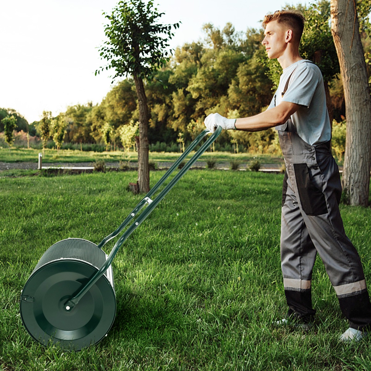 68 cm Breiter Kompoststreuer mit Verbesserten Seitlichen Riegeln & U-förmigem Griff Grün