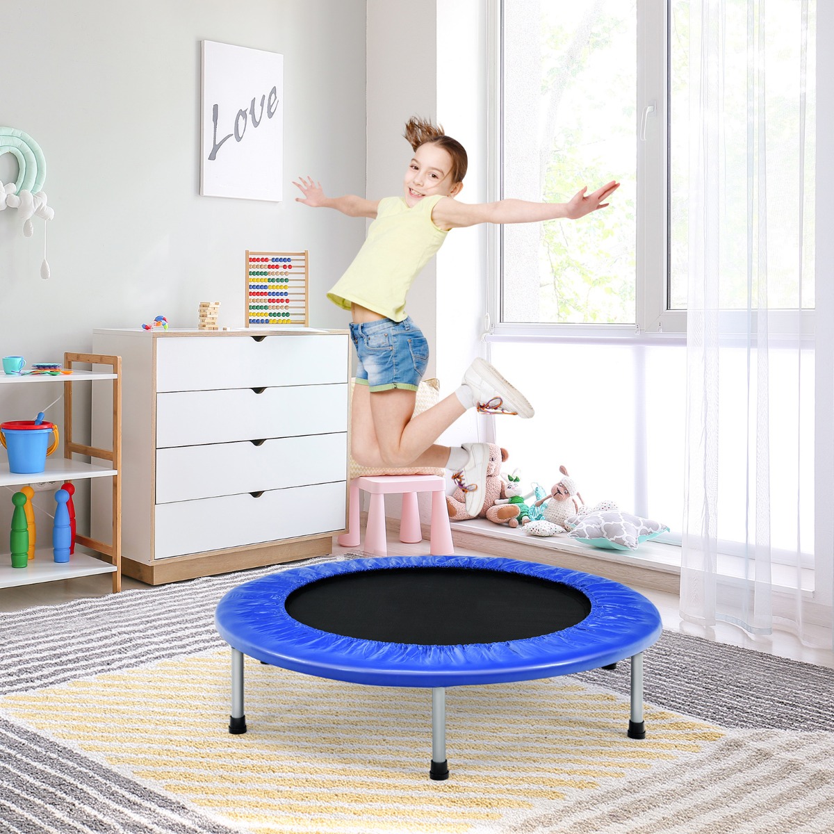 97 cm Trampolin Mini-Falttrampolin faltbar Fitness-Trampolin Blau