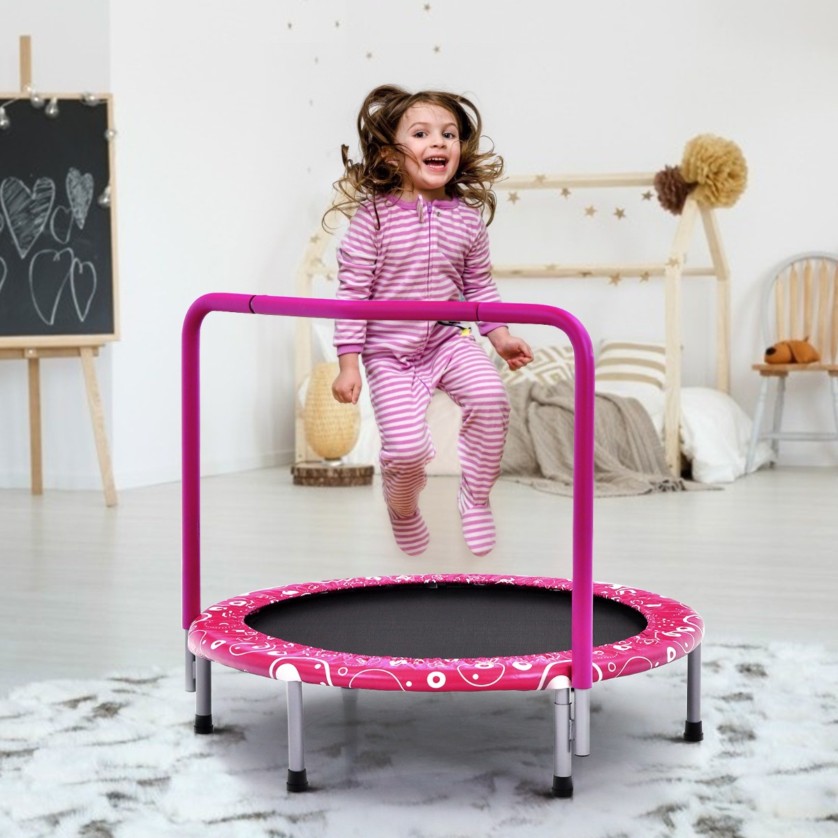 92 cm Kindertrampolin Mini-Trampolin mit Griff klappbares Trampolin Rosa + schwarz