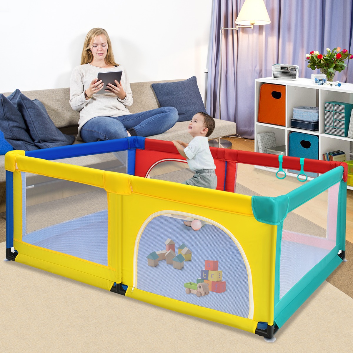 120 x 190 cm Baby Laufstall mit 50 Spielbällen Laufgitter mit Netz und Reißverschluss