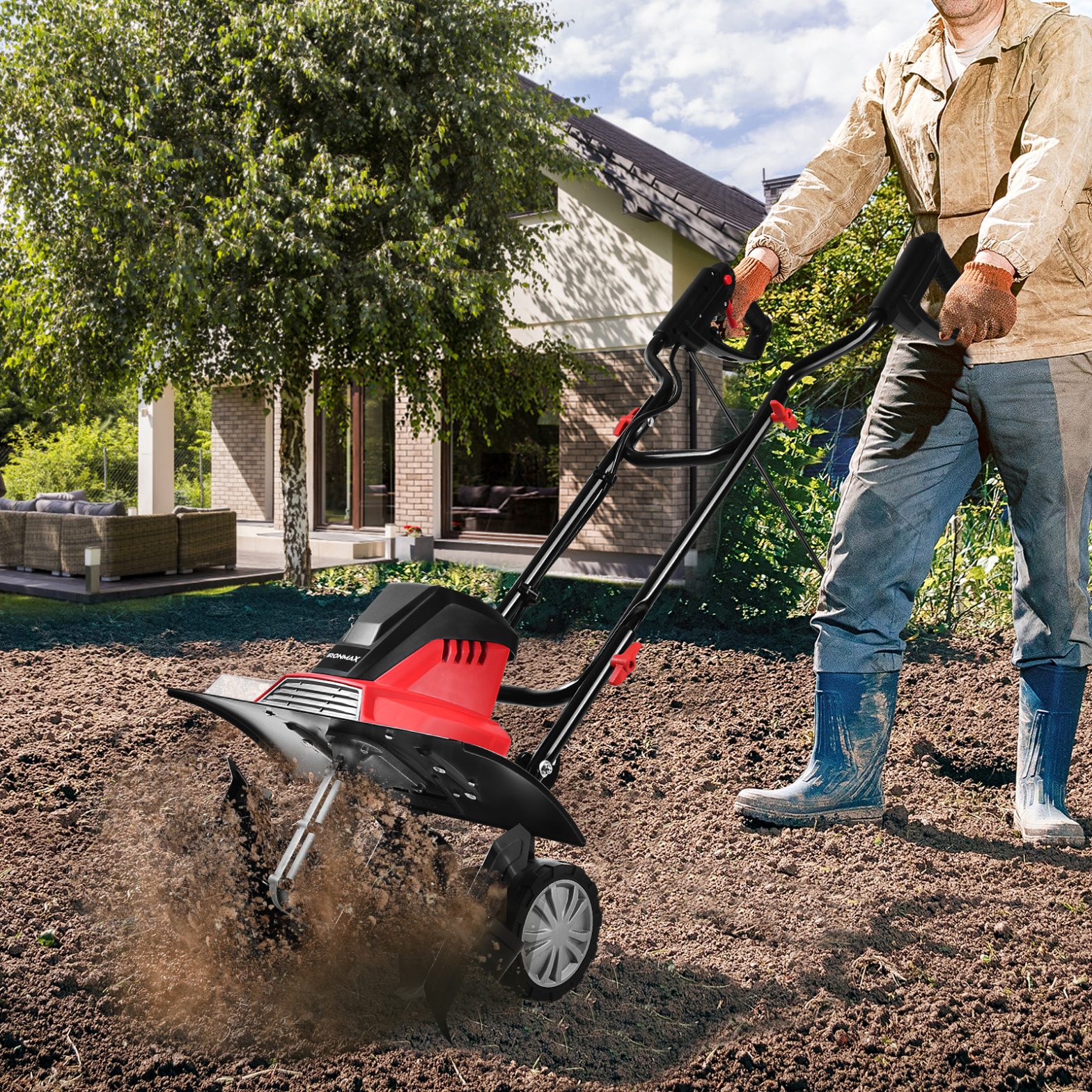 Elektrische Bodenfräse und Grubber Mini-Grubber Elektro Bodenhacke Bodenfräse Gartenfräse rot und schwarz