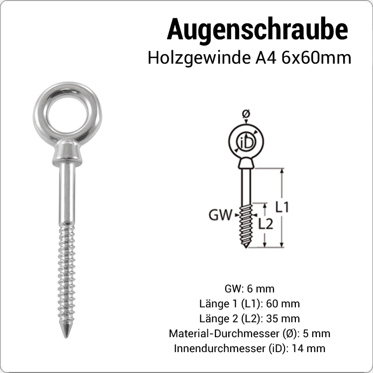 Augschraube mit Holzgewinde 6 x 60mm