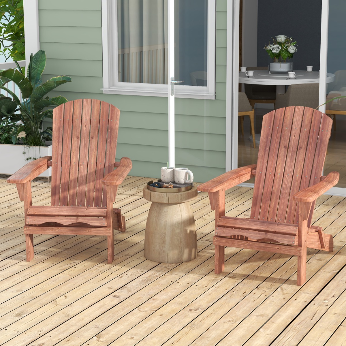 2-er Set Klappbarer Adirondack Stuhl aus Holz mit 180 kg Tragfähigkeit Gartensessel