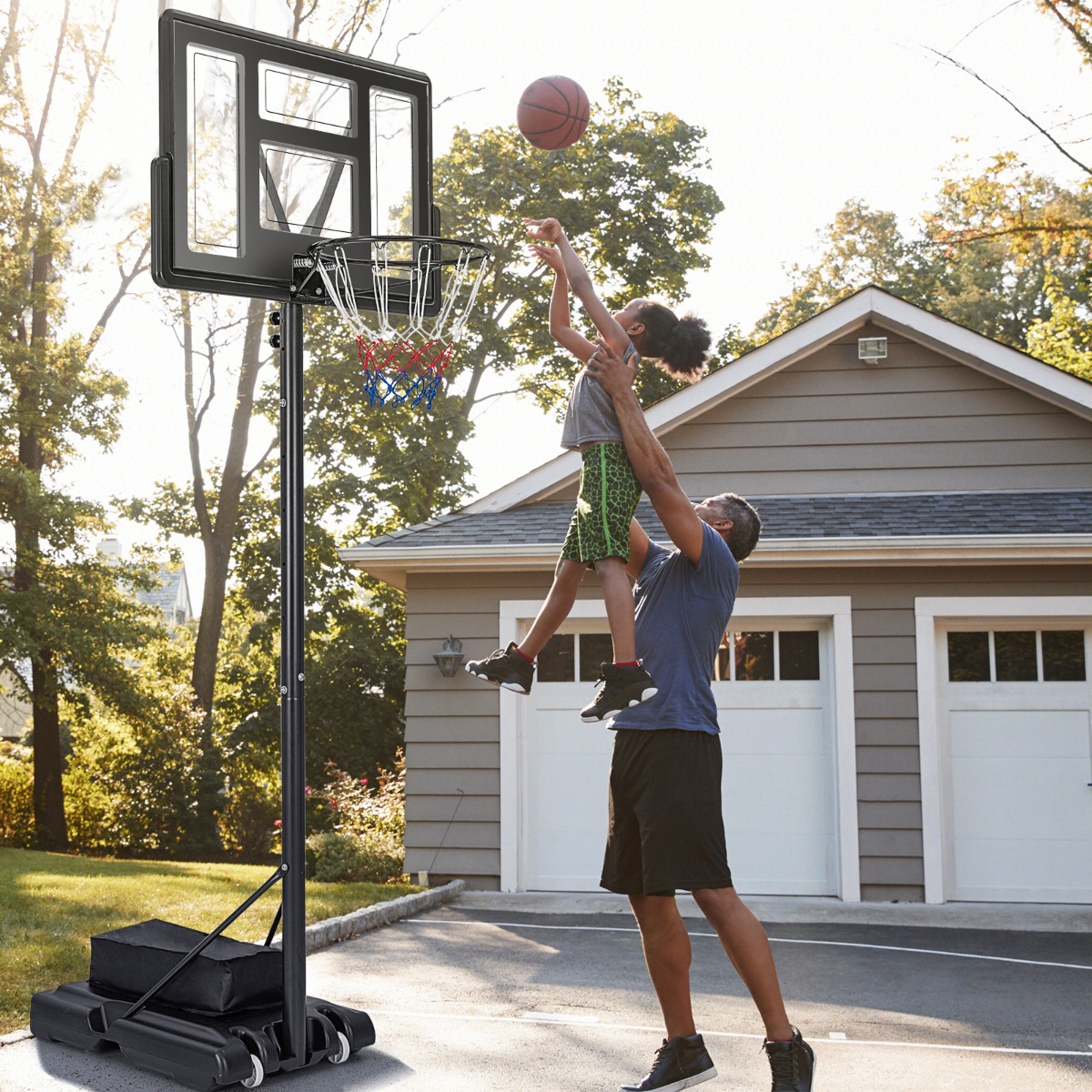 Outdoor Basketballkorb mit Ständer & Netze 135-305 cm Höhenverstellbarer Basketballständer