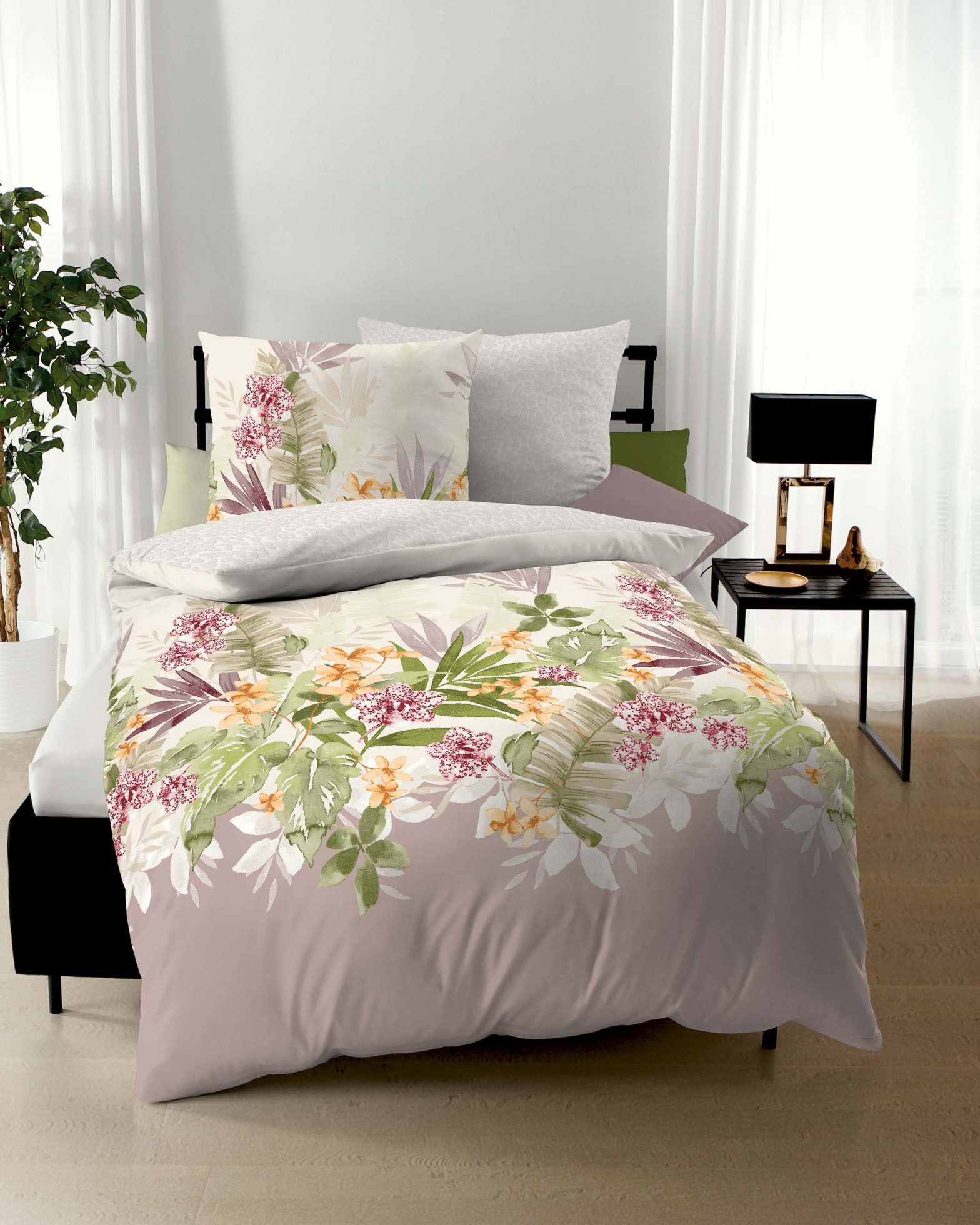 Kaeppel Satin Bettwäsche Leo Orchid 135×200 + 80×80 cm Rosenholz