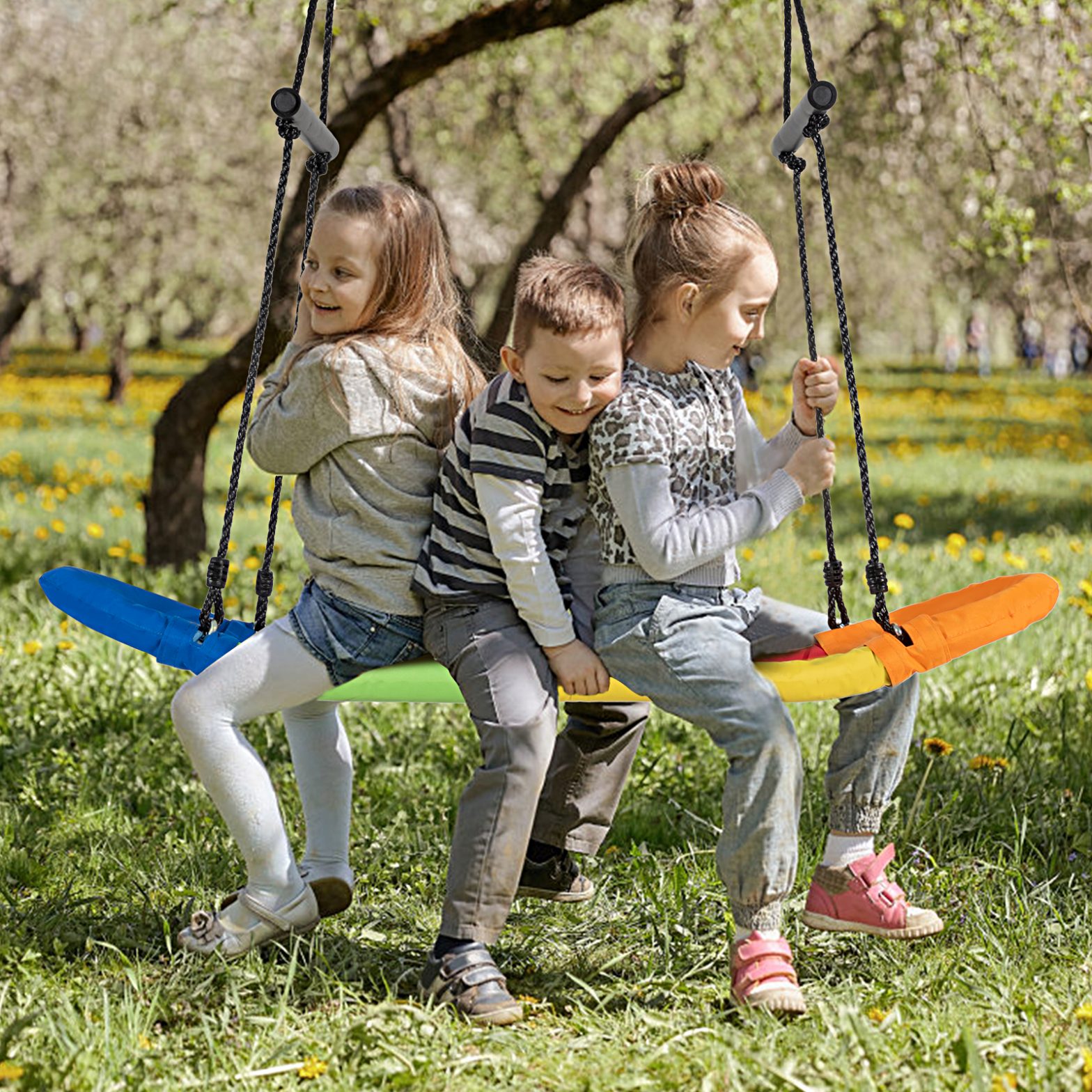 Nestschaukel Kinder Baumschaukel mit 100-160cm verstellbaren Seil Hängeschaukel Bunt 123 x 45cm