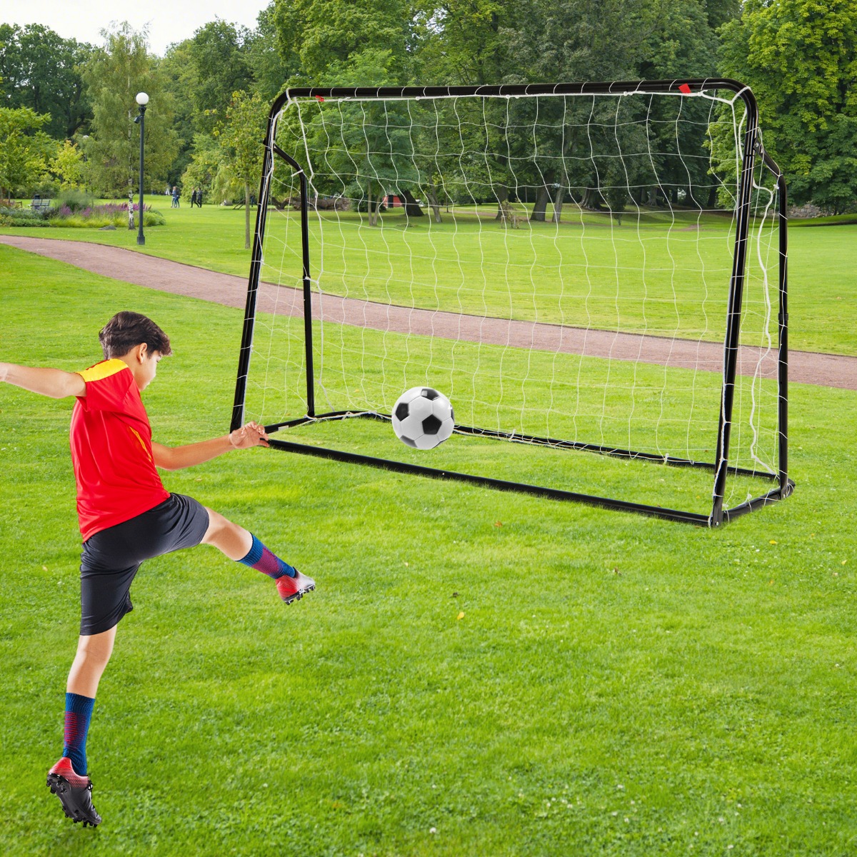 2 in 1 Fußballtor & Rebounder Fussballtore 187 x 60 x 102-122,5 cm Kinder Fußballtor-Set höhenverstellbar Schwarz