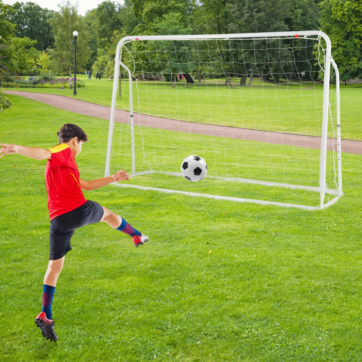 2 in 1 Fußballtor & Rebounder Fussballtore 187 x 60 x 102-122,5 cm Kinder Fußballtor-Set höhenverstellbar Weiß