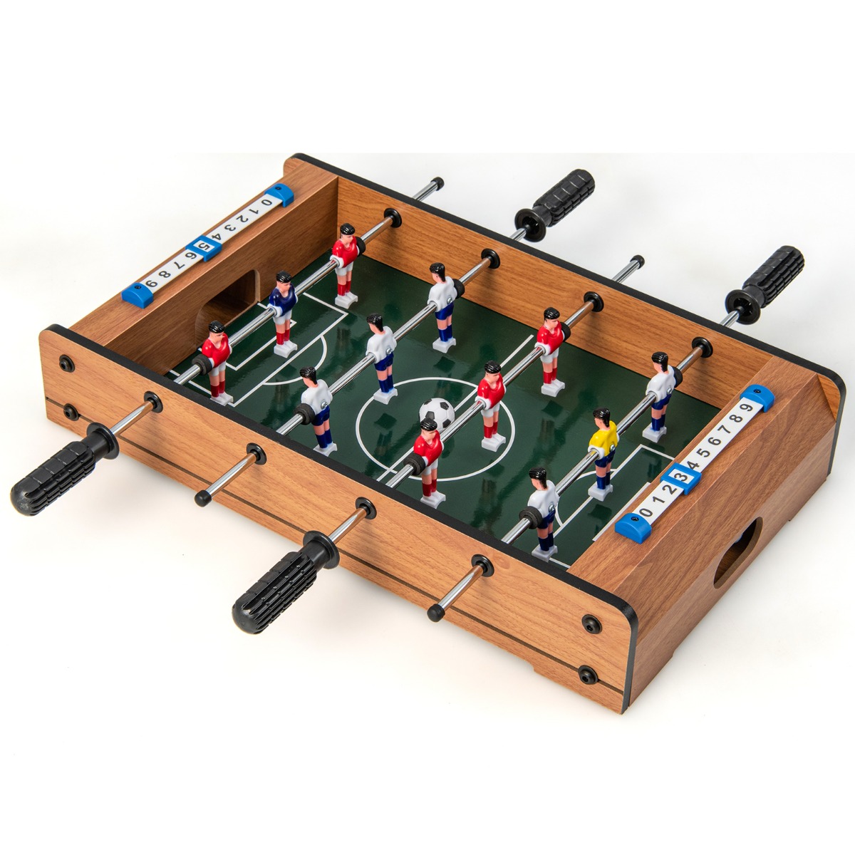 Mini-Fußballtisch für 2 Spieler platzsparender Tischkicker mit robustem Griff 51 x 30,5 x 9 cm Natur