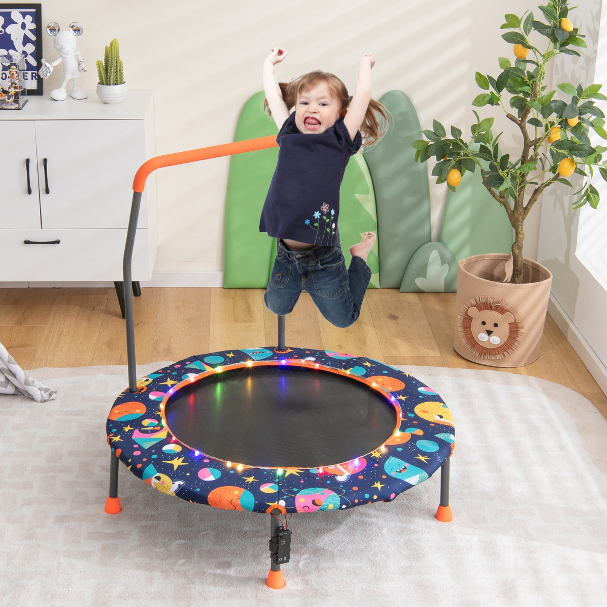 φ92 cm Kindertrampolin Minitrampolin für Kinder mit LED-Beleuchtung Mehrfarbig