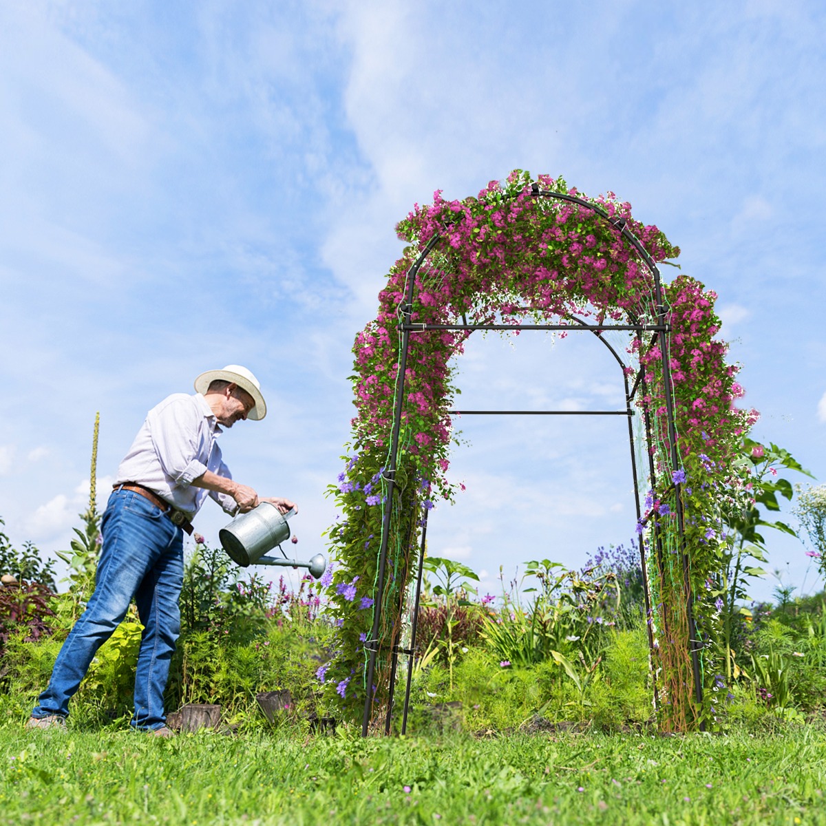 230 cm Hoher Gartenbogen für Kletterpflanzen mit PE-beschichteter Metallstruktur Rankhilfe