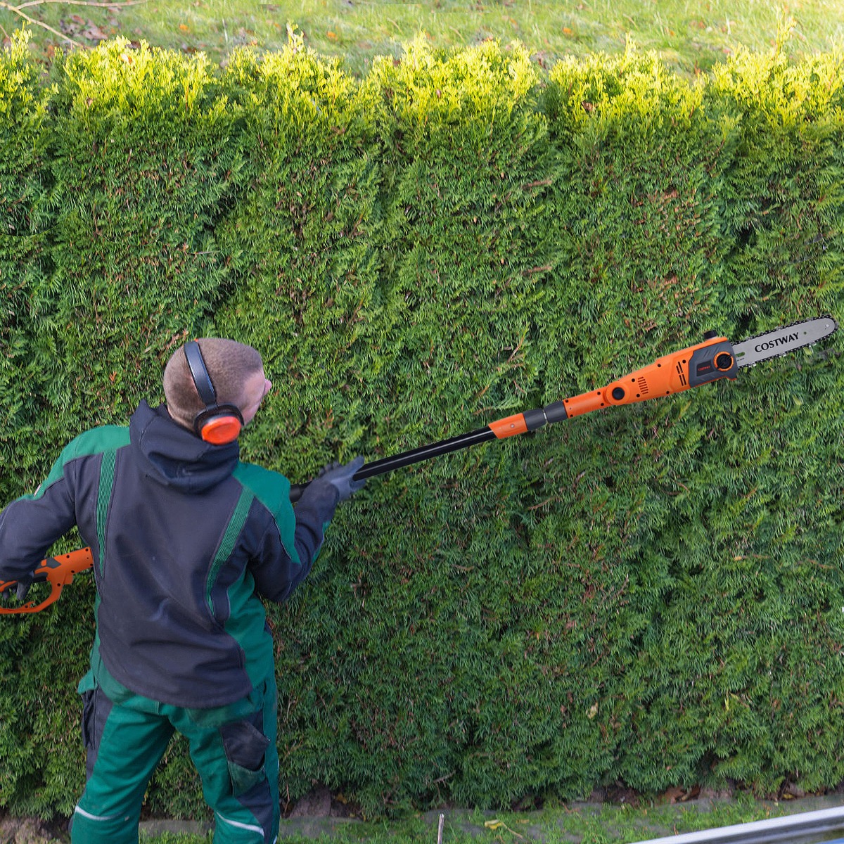 Elektrostangensäge Hochentaster 212-286 cm Mehrwinkel Stangenkettensäge mit Sägekopf Orange