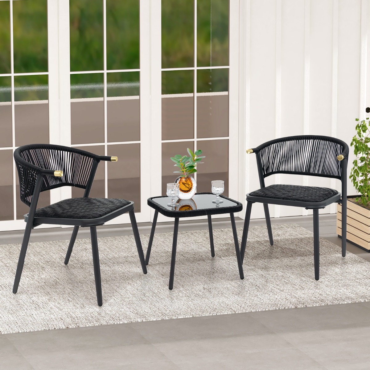 Rattan Gartenmöbel Set Balkonset mit 2 Stühlen und Tisch Balkonmöbel Braun gemischt