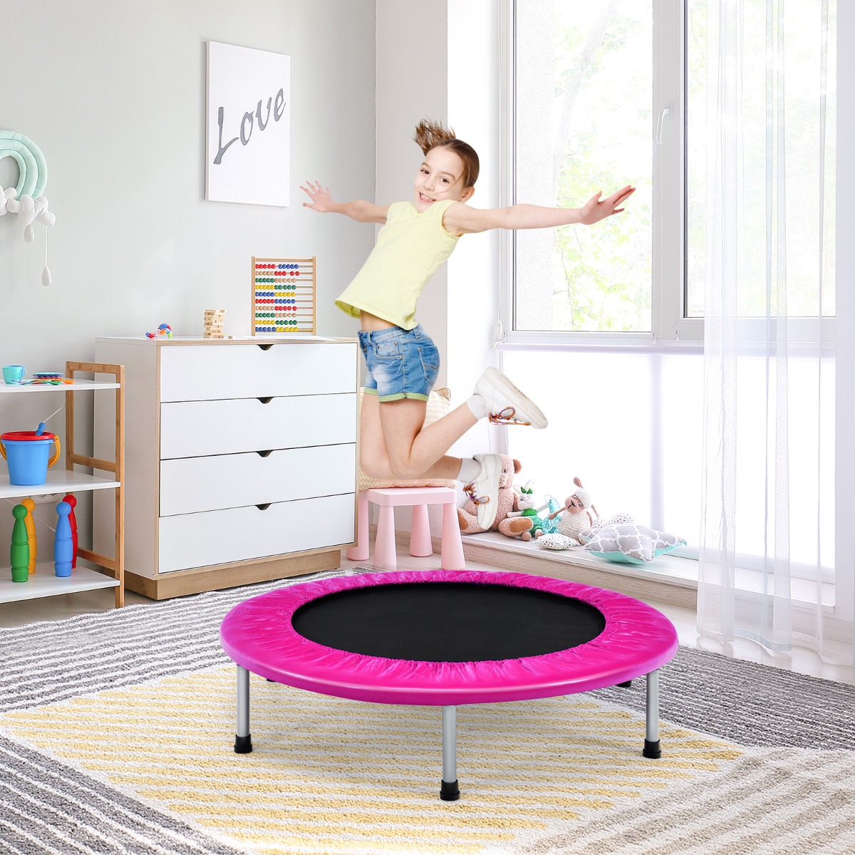 Ø 97 cm faltbares Trampolin Mini-Falttrampolin für Kinder tragbar Rosa