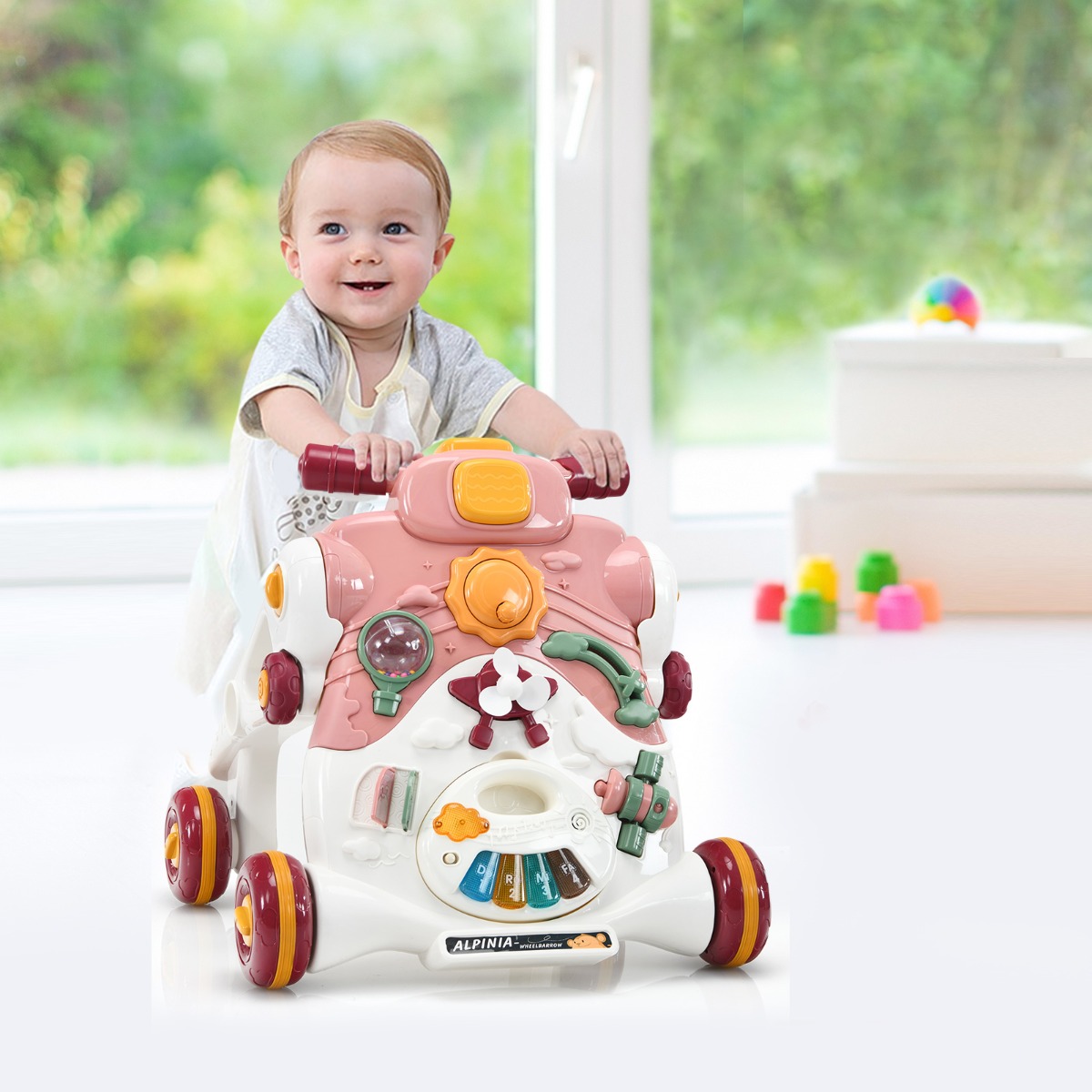 3-in-1 Sitz-Stehlaufhilfen für Babys Lauflernwagen Baby Walker 46 x 46 x 46 cm Rosa