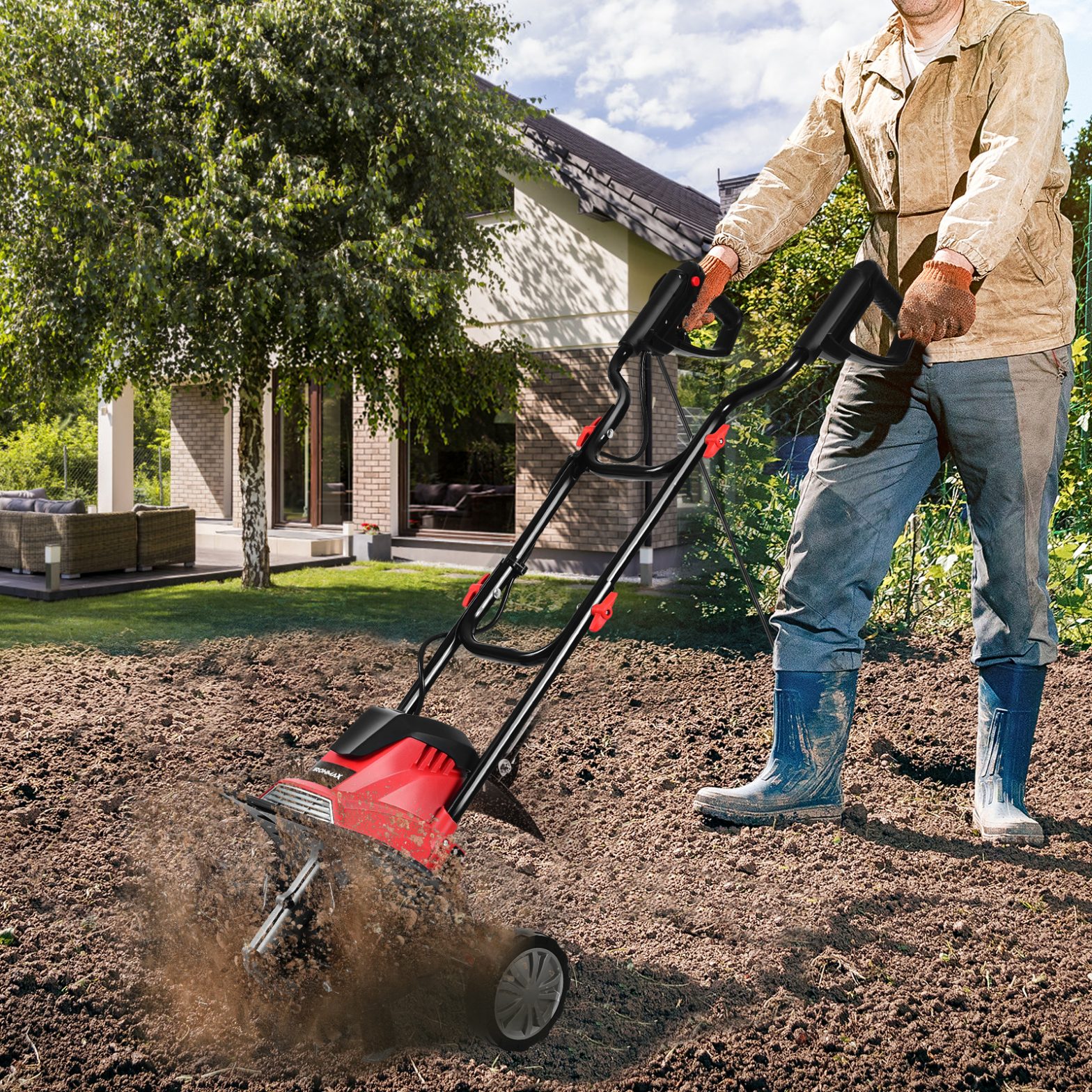 Elektrische Bodenfräse und Grubber Elektro Bodenhacke Bodenfräse Gartenfräse rot und schwarz