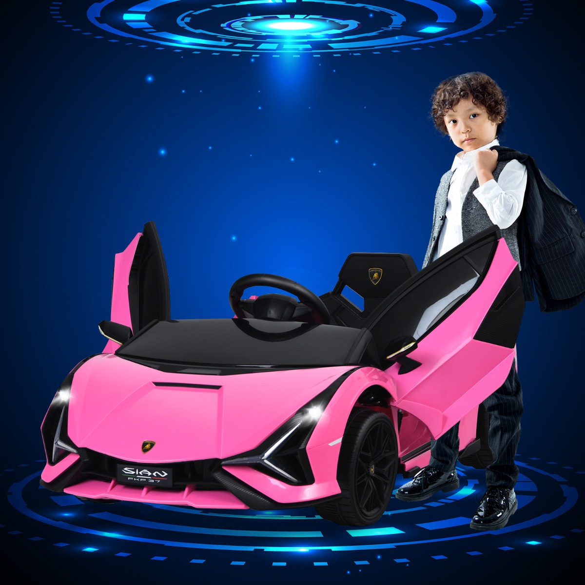 12V Kinderauto mit 2,4G-Fernbedienung mit Musik und LED-Scheinwerfer 108 x 64 x 41 cm Rosa