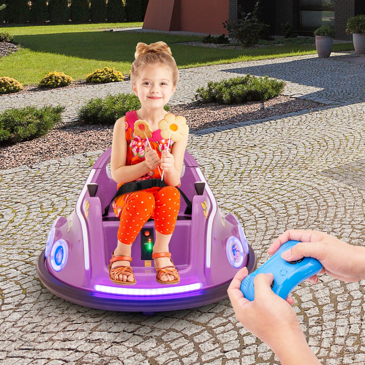 12V Kinder Autoscooter 360 Grad Drehung mit Musik & Lichtern & Fernbedienung Lila