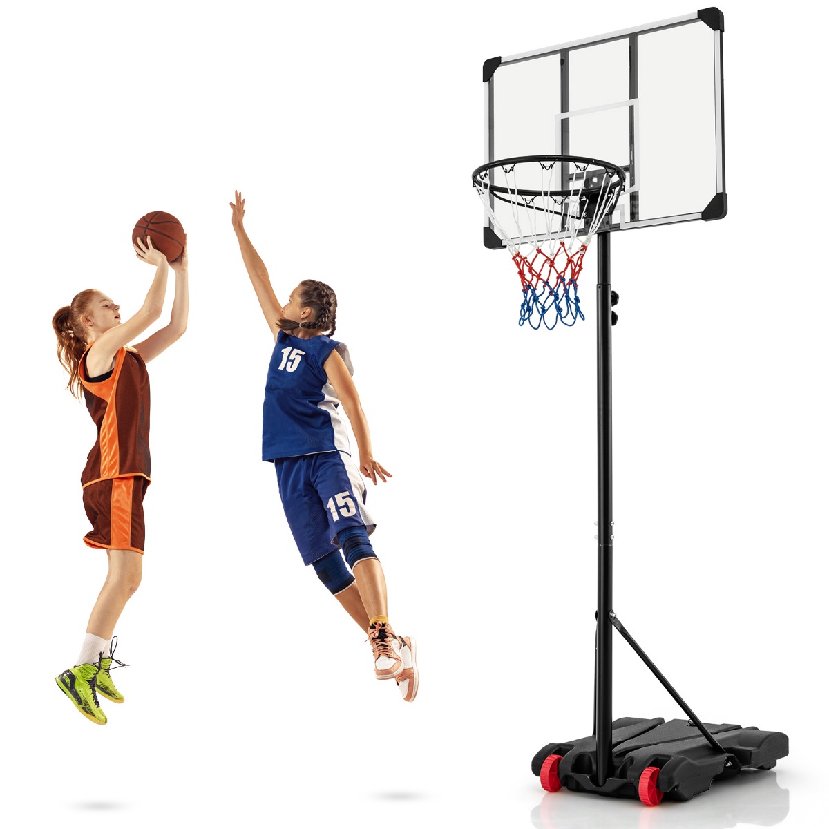 Basketballlkorb outdoor Basketballständer 176-206 cm höhenverstellbar mobile Korbanlage mit Rückwand Schwarz