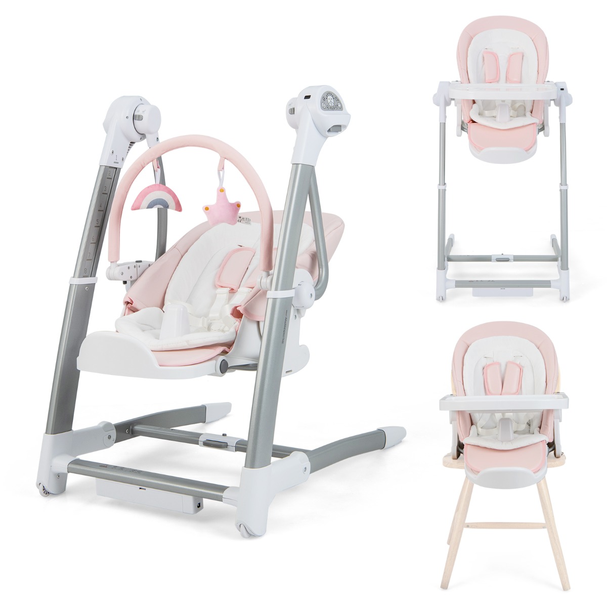 3 in 1 Elektrischer Babyschaukel mit 8 Schaukelposition & Timing & Auto Schaltfunktion Rosa