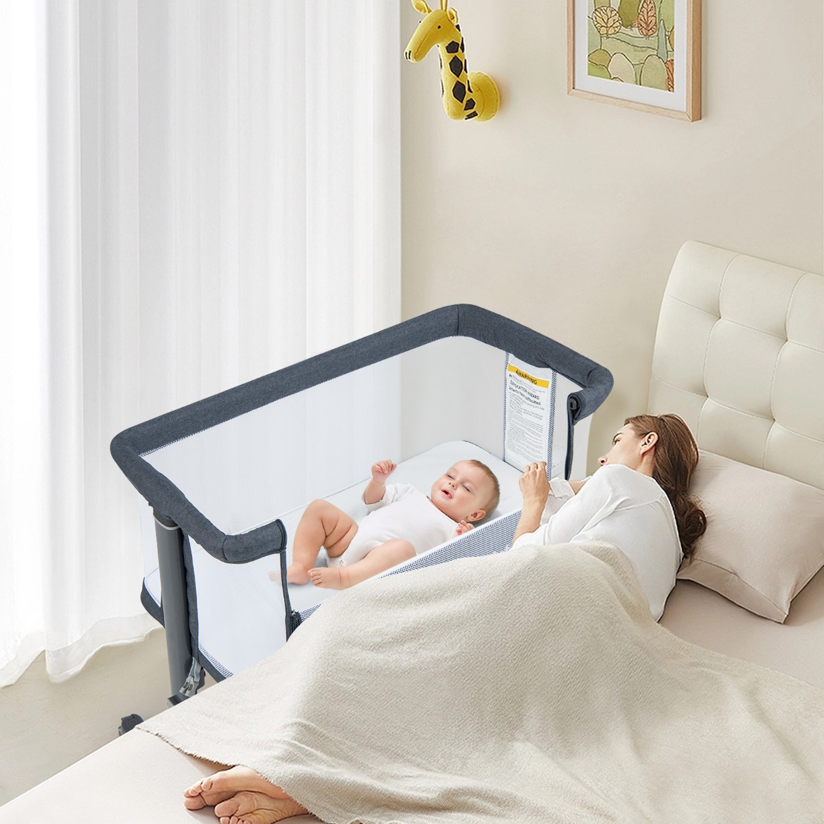 3 in 1 Babybett & Babywiege & Kinderbett mit Matratze Beistellbett mit Tragetasche Stubenwagen Dunkelgrau