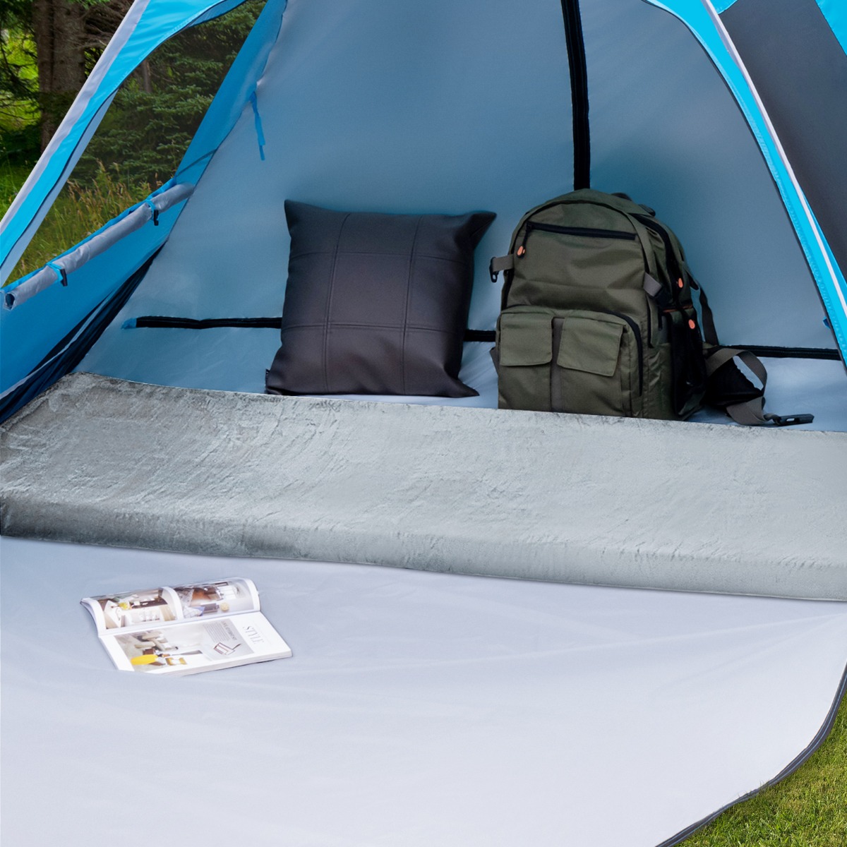 Isomatte Camping Campingmatratze aus Memory-Schaum leichte Schlafmatte mit Flanellbezug 183 x 62,5 x 6,5 cm Grau