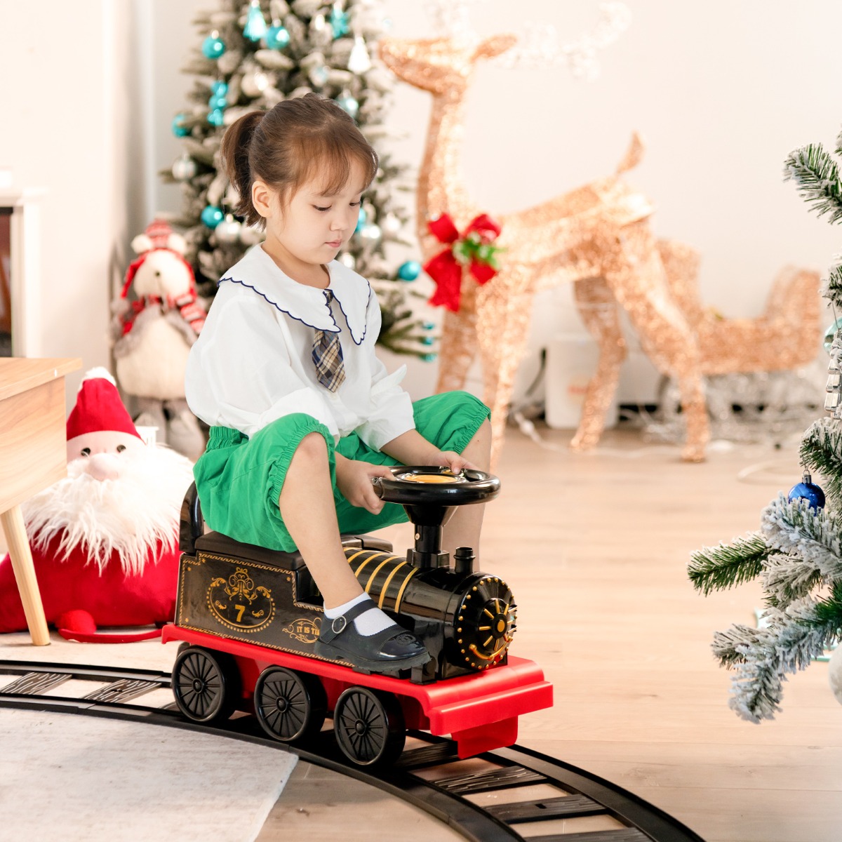 6V Elektrischer Kinderzug zum Aufsitzen mit 16 Schienenstücken für Kinder ab 3 J. Schwarz