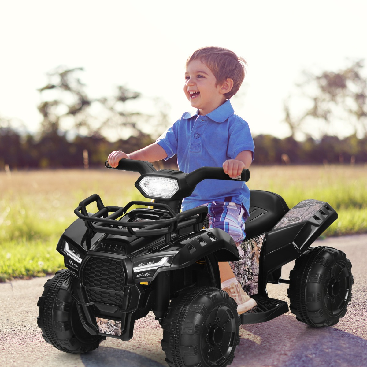 Elektro Kinderquad mit Scheinwerfer Elektroquad Kinderauto mit Musik 44 x 66 x 42 cm Schwarz