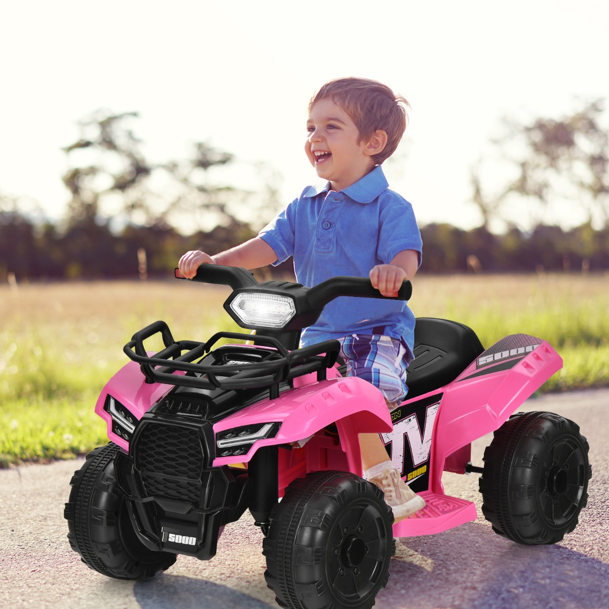 Elektro Kinderquad mit Stauraum Mini Elektroquad mit Musik für Kinder 44 x 66 x 42 cm Rosa + Schwarz