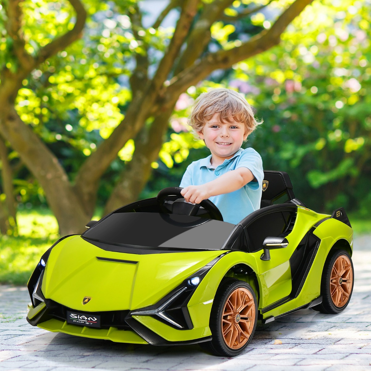 12V Lamborghini Kinder Elektroauto mit 2,4G-Fernbedienung Kinderauto 3-5km/h mit MP3 Grün