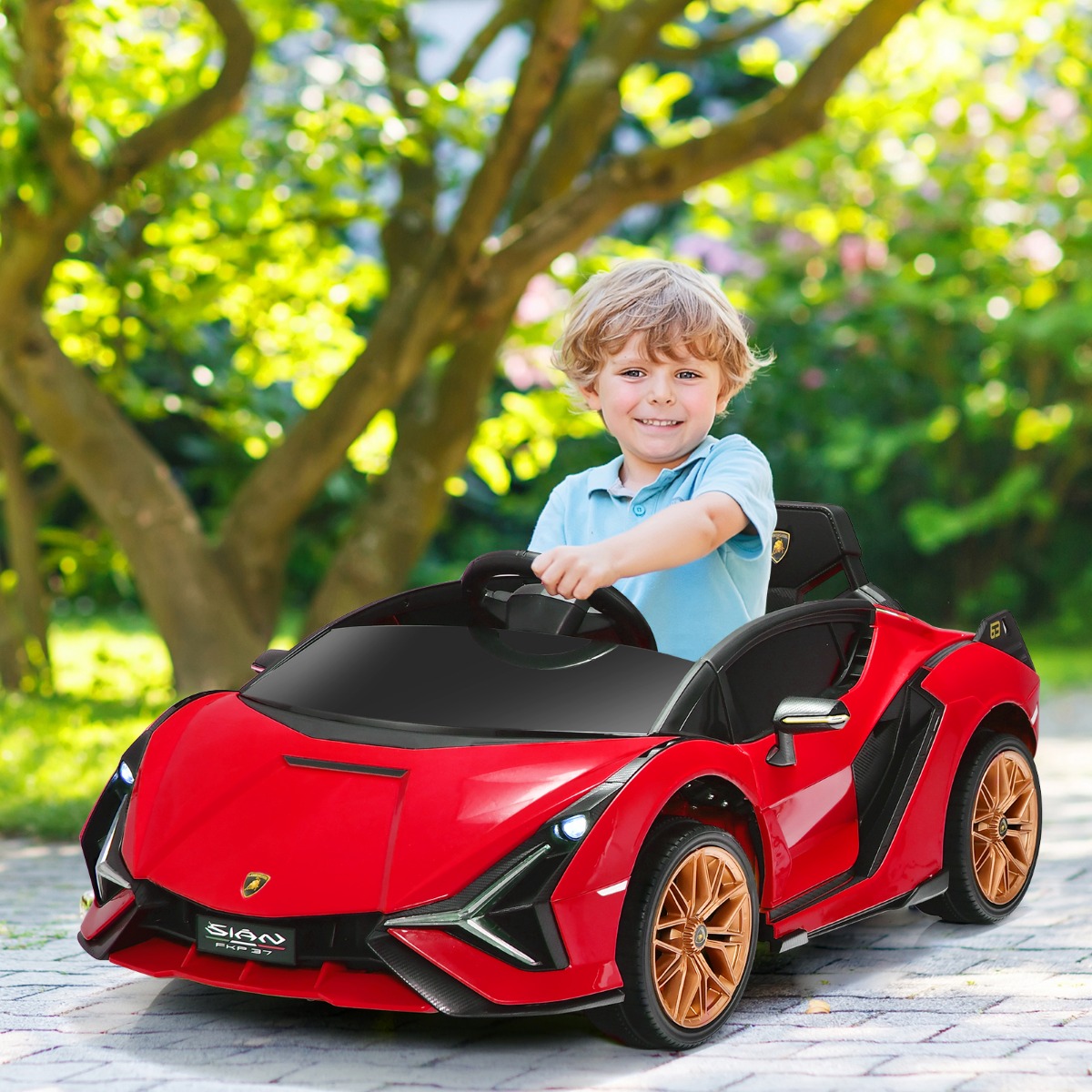 12V Lamborghini Kinder Elektroauto mit 2,4G-Fernbedienung Kinderauto 3-5km/h mit MP3 Rot