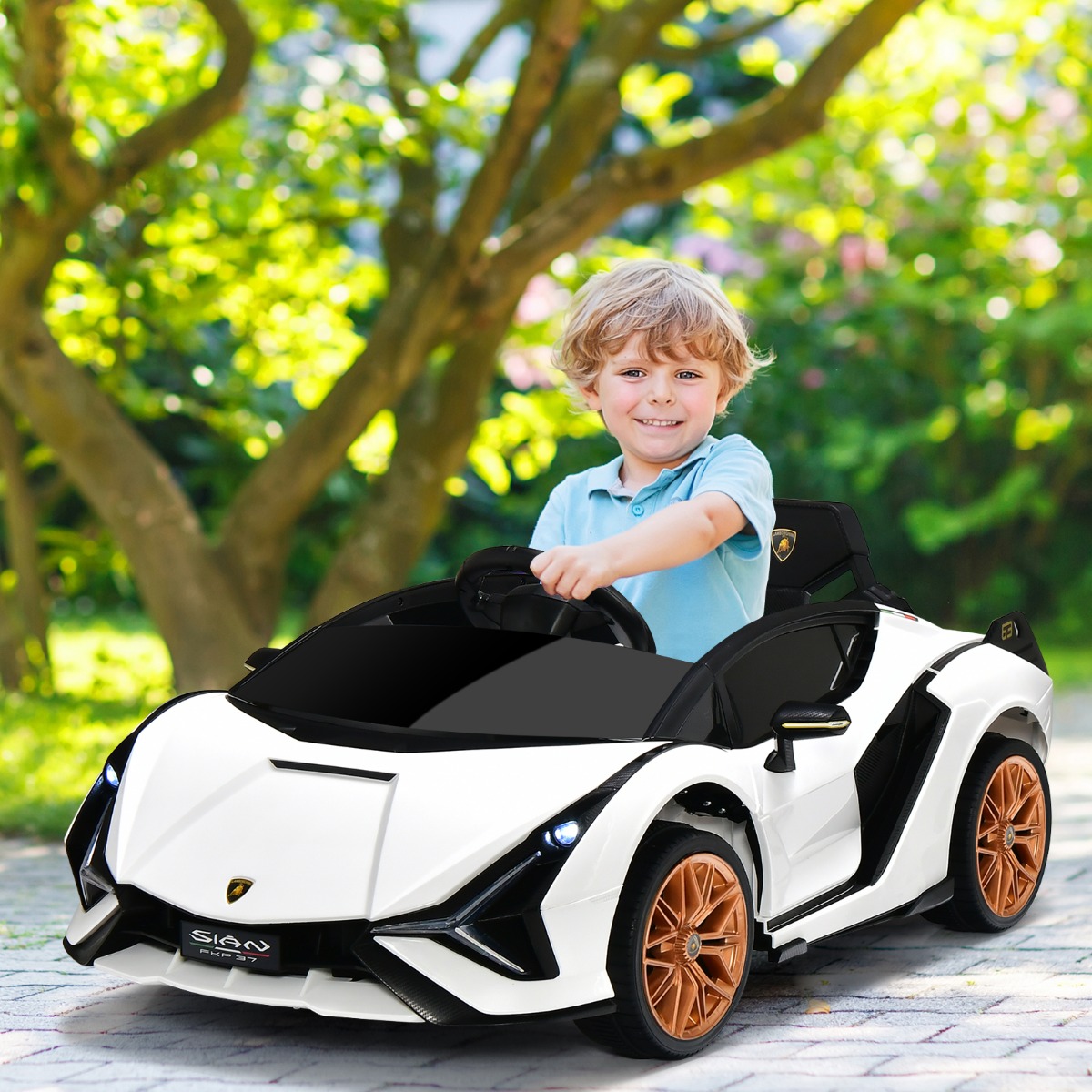 12V Lamborghini Kinder Elektroauto mit 2,4G-Fernbedienung Kinderauto 3-5km/h mit MP3 Weiß