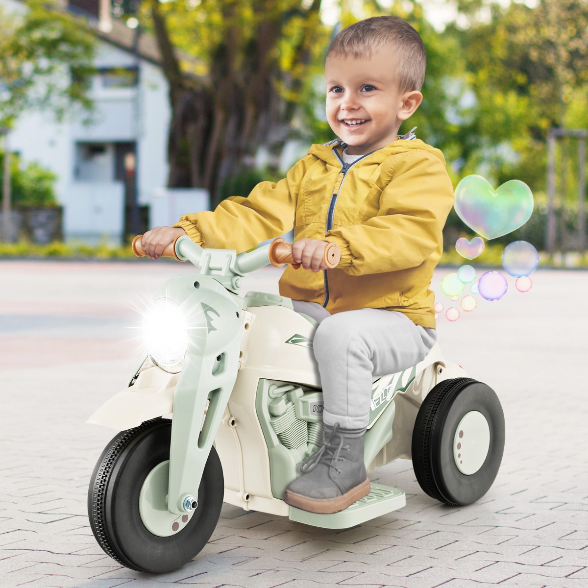 Kinder Motorrad mit Seifenblasenmaschine & Musik & LED Scheinwerfer Kindermotorrad Beige