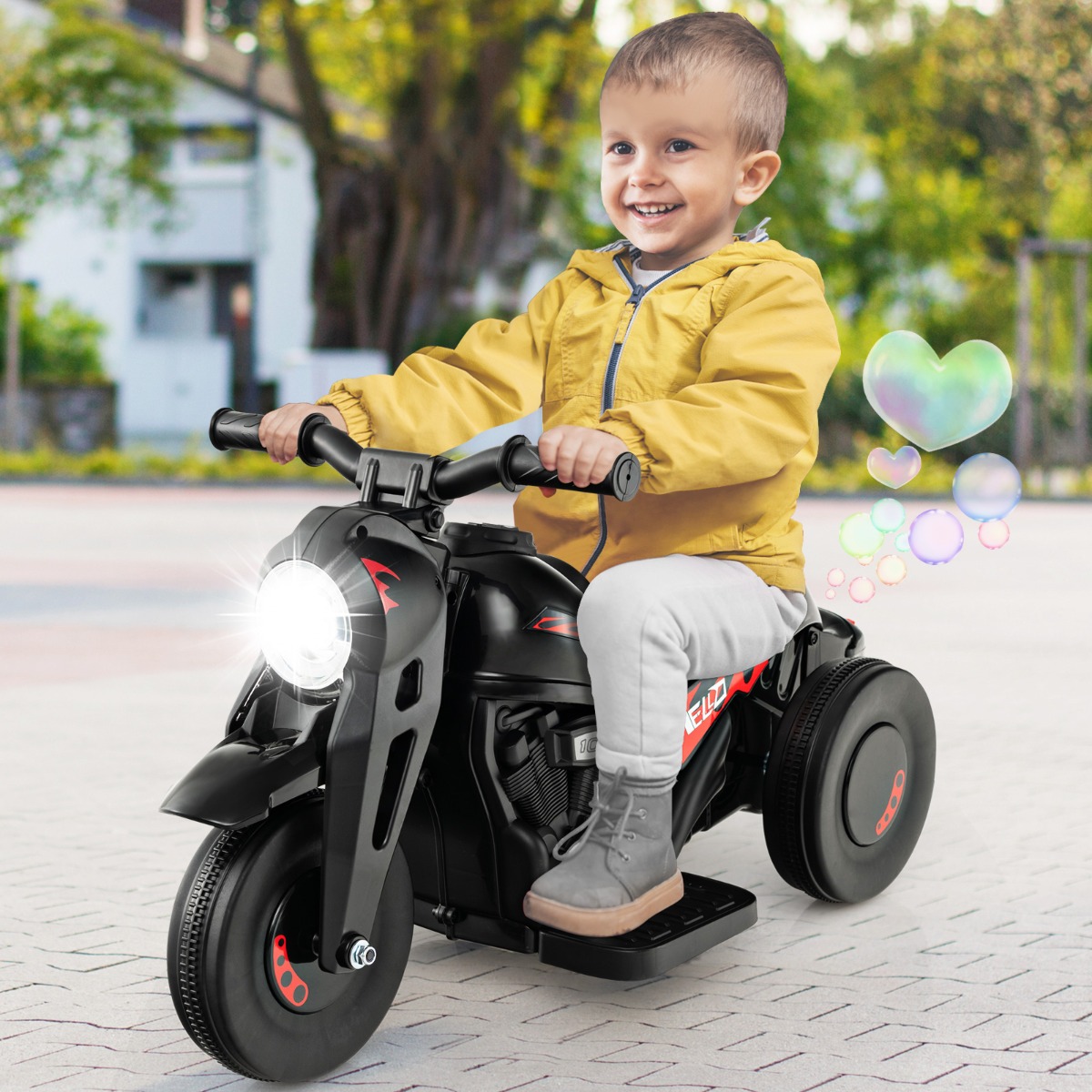 Kinder Motorrad mit Seifenblasenmaschine & Musik & LED Scheinwerfer Kindermotorrad Schwarz