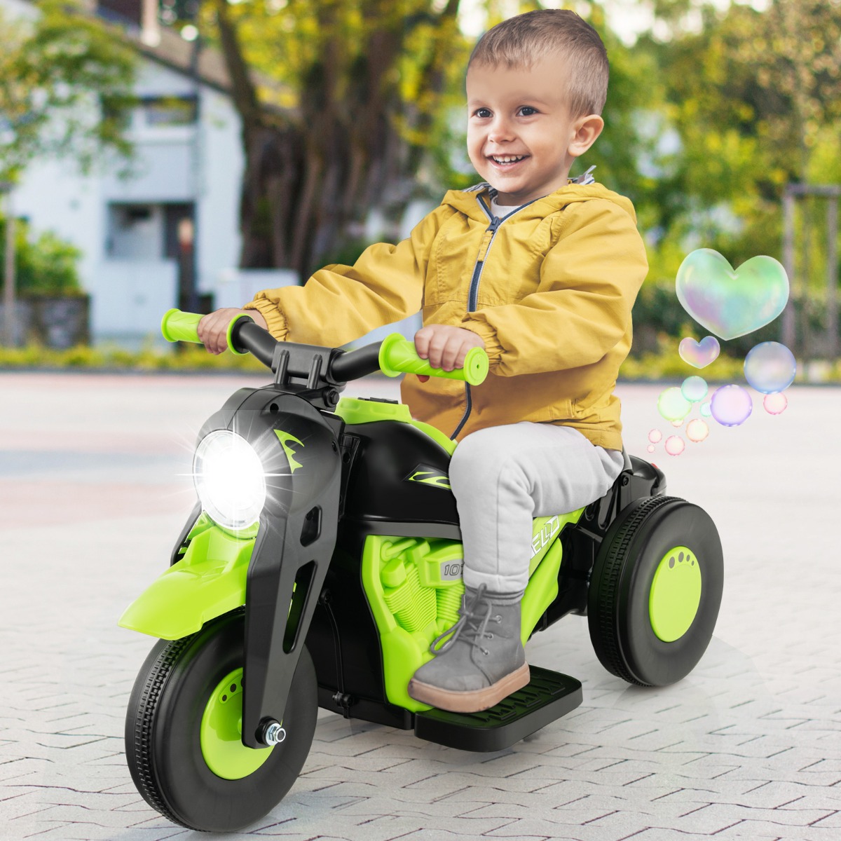 Kinder Motorrad mit Seifenblasenmaschine & Musik & LED Scheinwerfer Kindermotorrad Grün