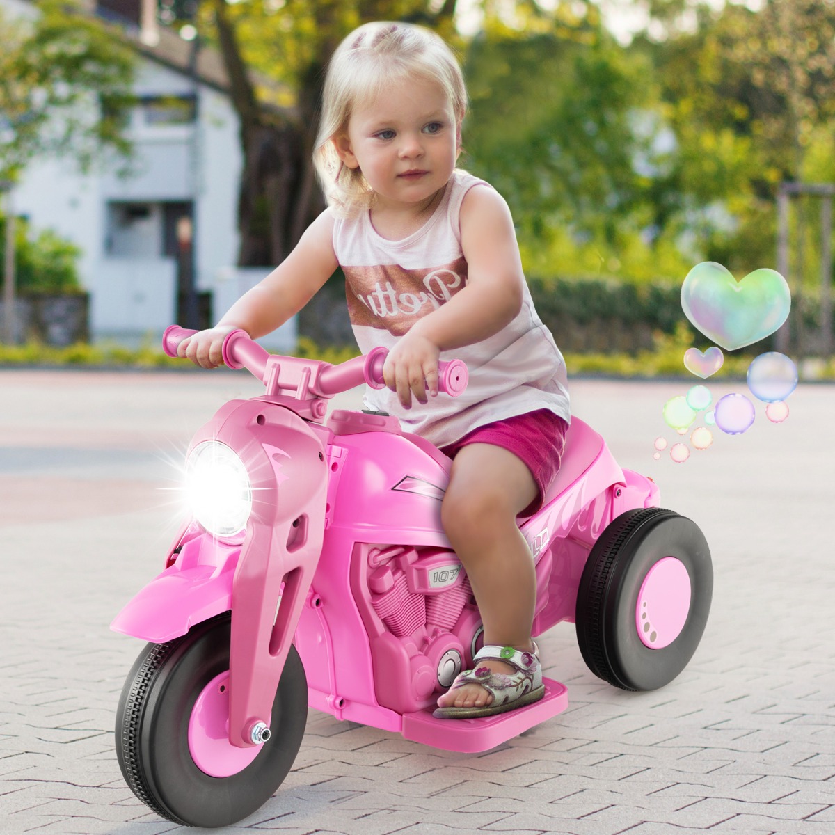 Kinder Motorrad mit Seifenblasenmaschine & Musik & LED Scheinwerfer Kindermotorrad Rosa