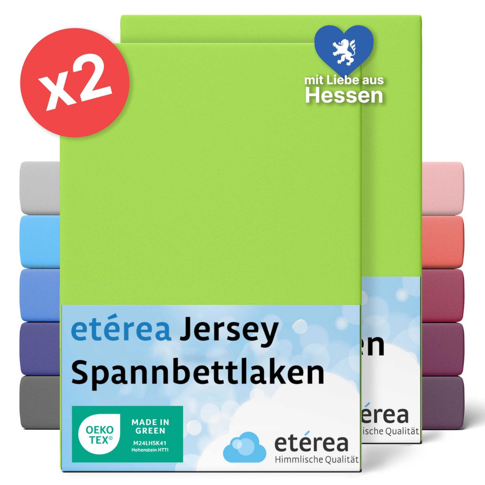 etérea 2 Stück Comfort Jersey Spannbettlaken Apfelgrün 90×200 cm – 100×200 cm