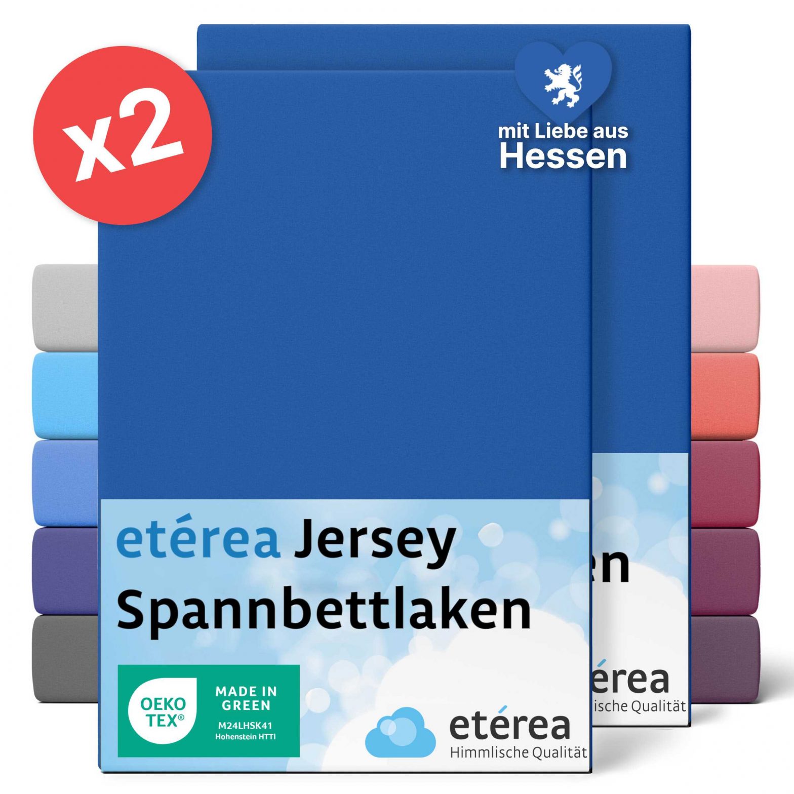 etérea 2 Stück Comfort Jersey Spannbettlaken Blau 200×200 cm – 200×220 cm