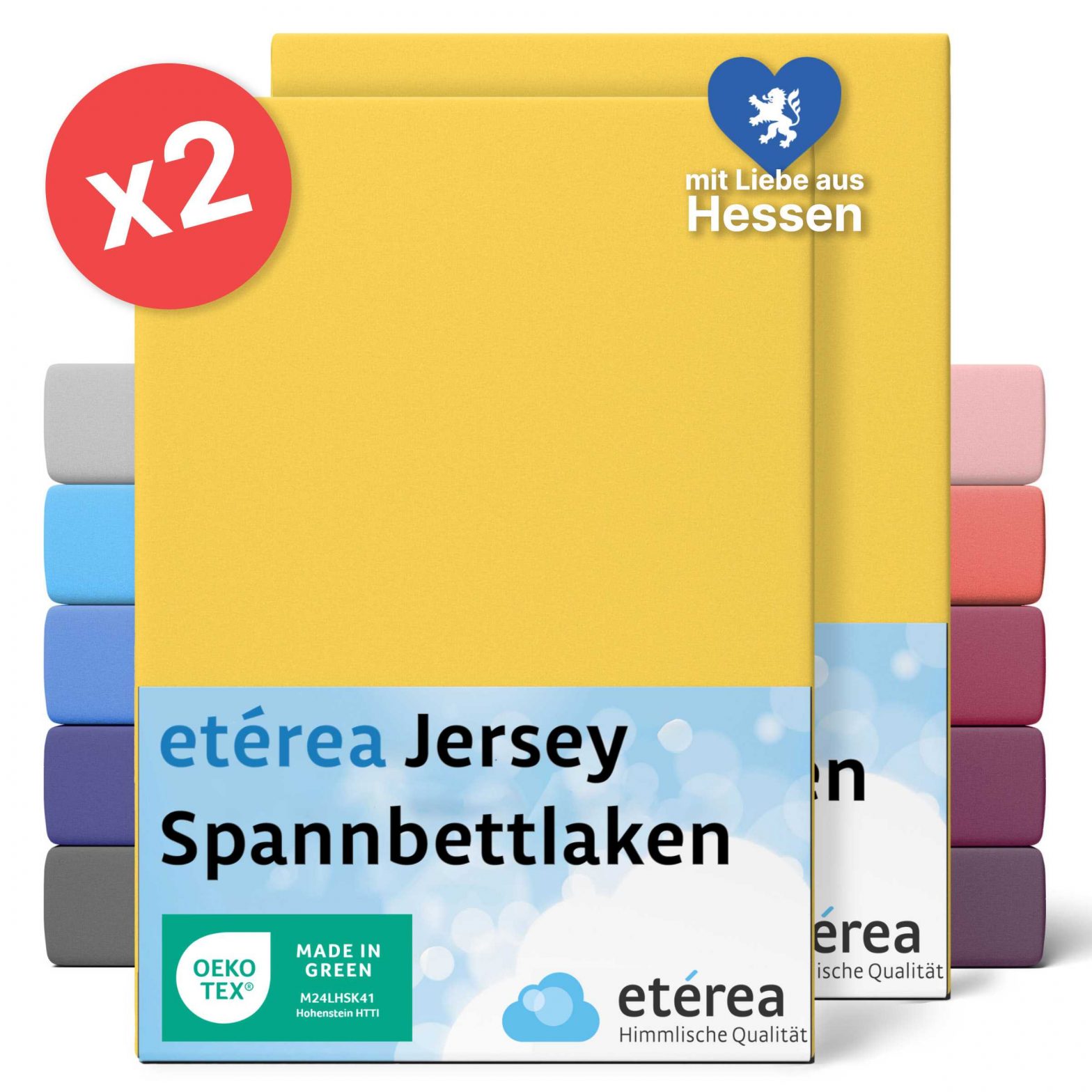 etérea 2 Stück Comfort Jersey Spannbettlaken Gelb 60×120 cm – 70×140 cm