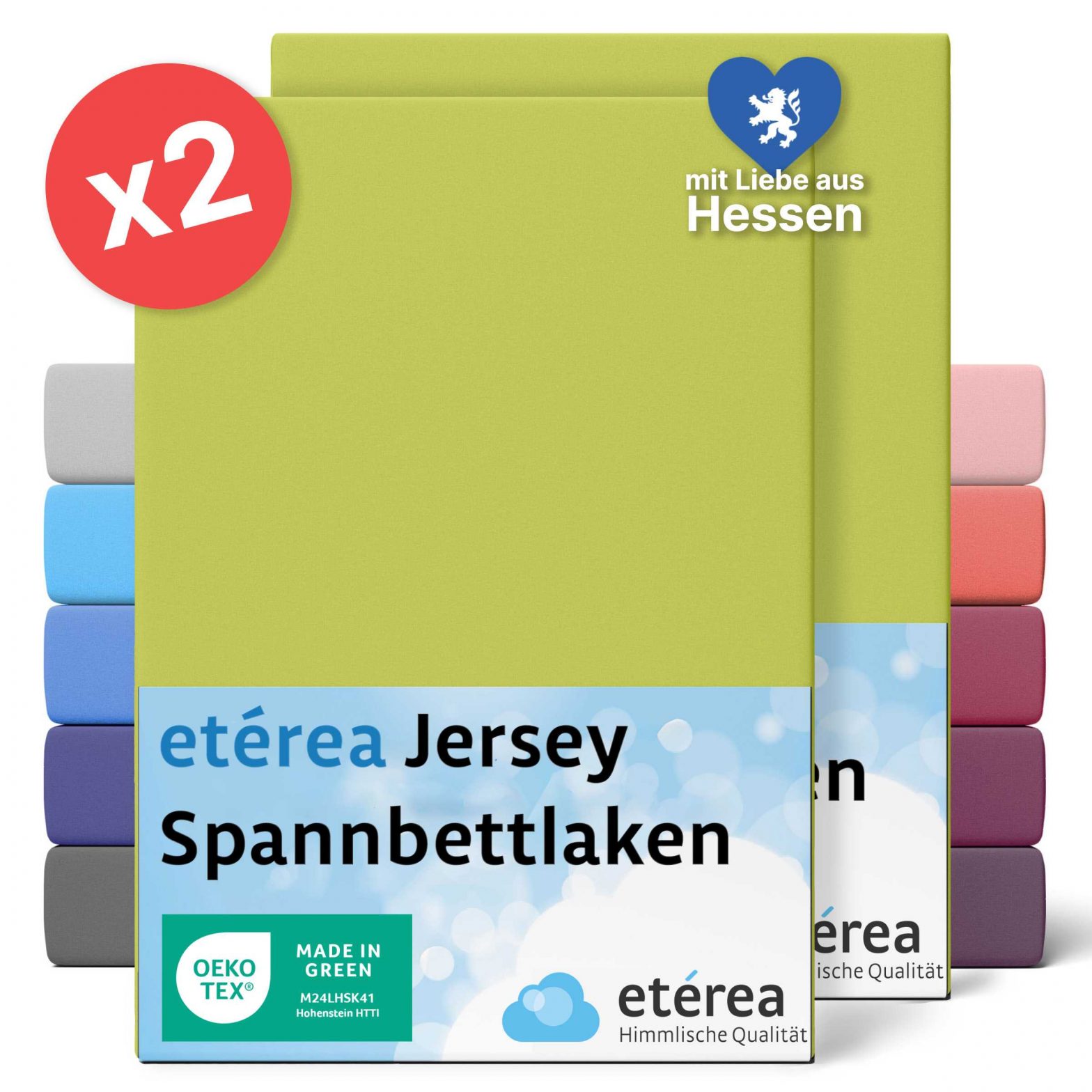 etérea 2 Stück Comfort Jersey Spannbettlaken Jade 90×200 cm – 100×200 cm