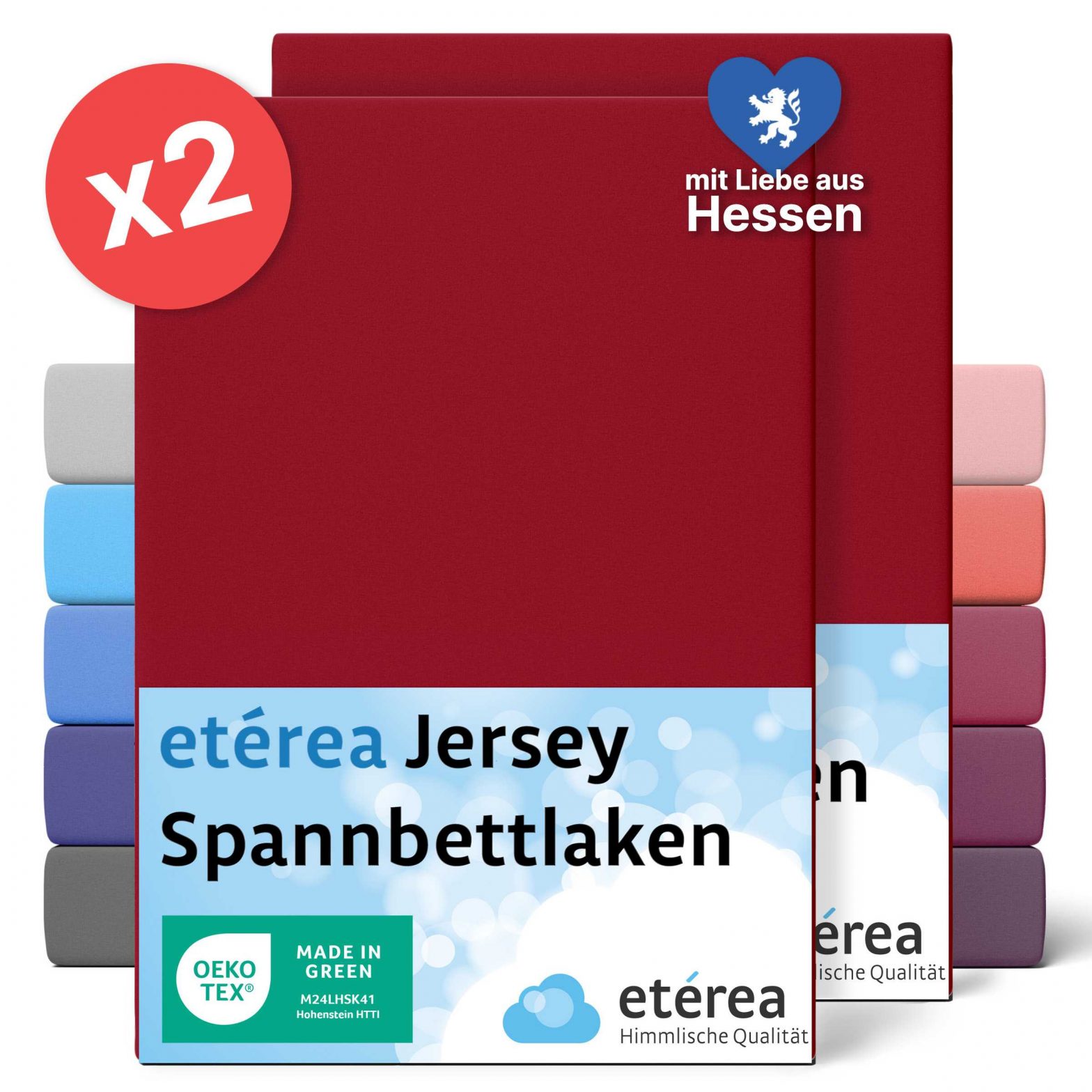 etérea 2 Stück Comfort Jersey Spannbettlaken Kirsche 60×120 cm – 70×140 cm