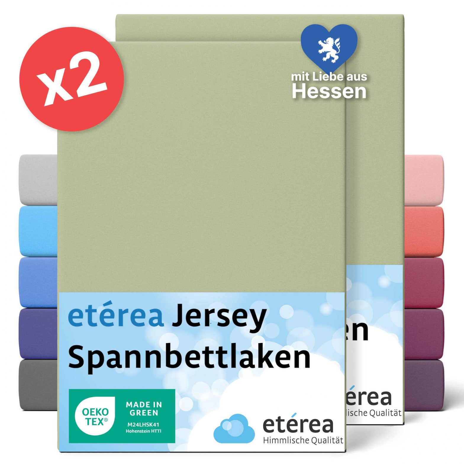 etérea 2 Stück Comfort Jersey Spannbettlaken Lind 140×200 cm – 160×200 cm