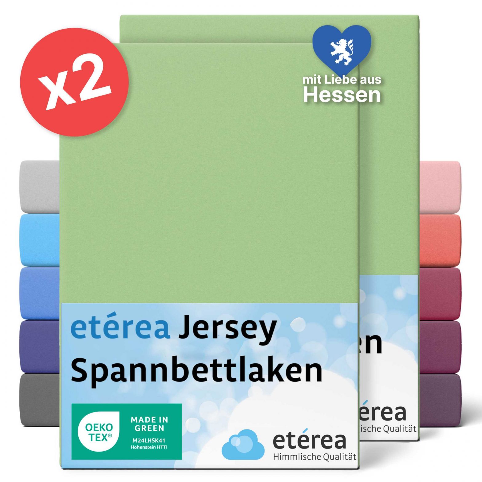 etérea 2 Stück Comfort Jersey Spannbettlaken Minze 200×200 cm – 200×220 cm