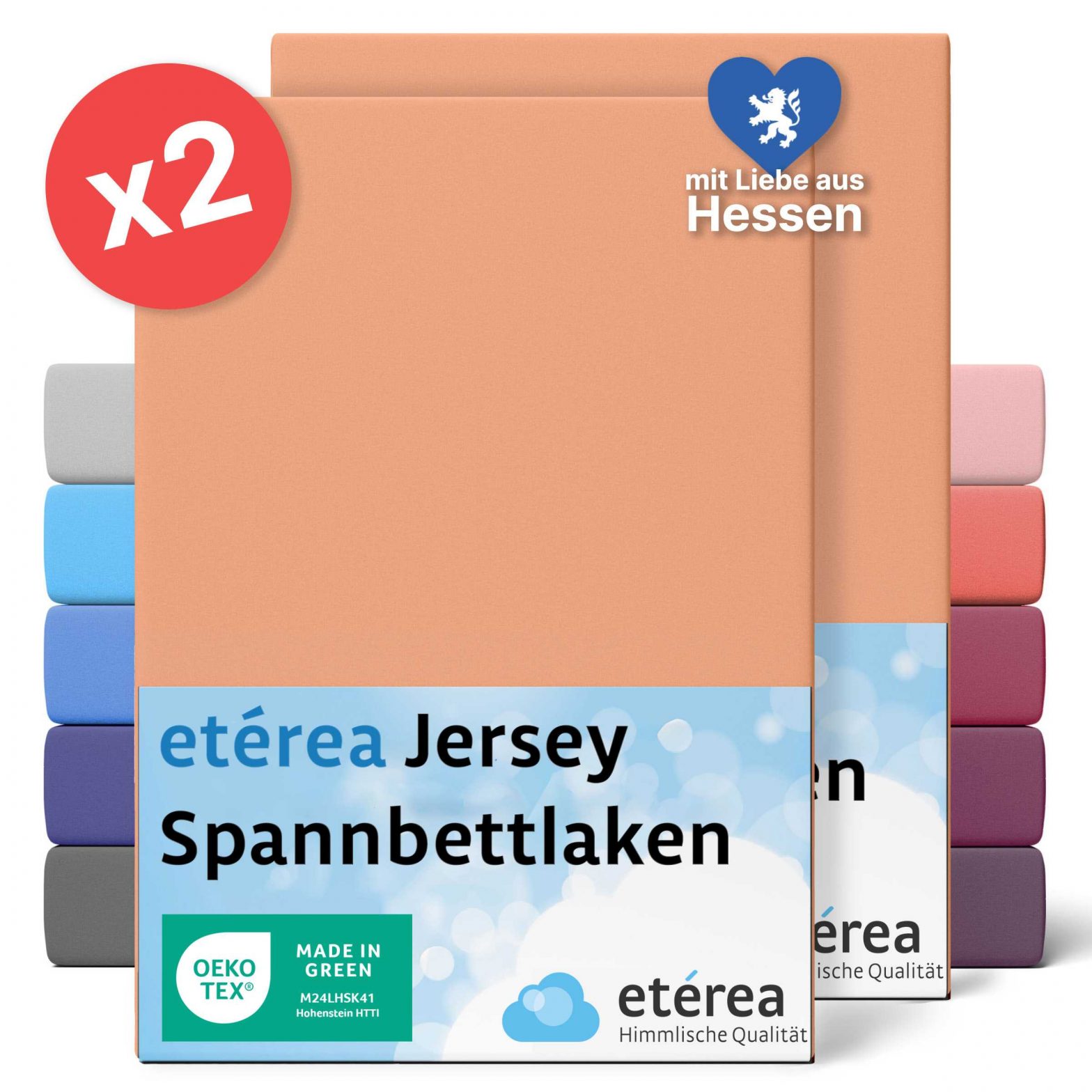 etérea 2 Stück Comfort Jersey Spannbettlaken Pfirsich 80×160 cm – 80×180 cm