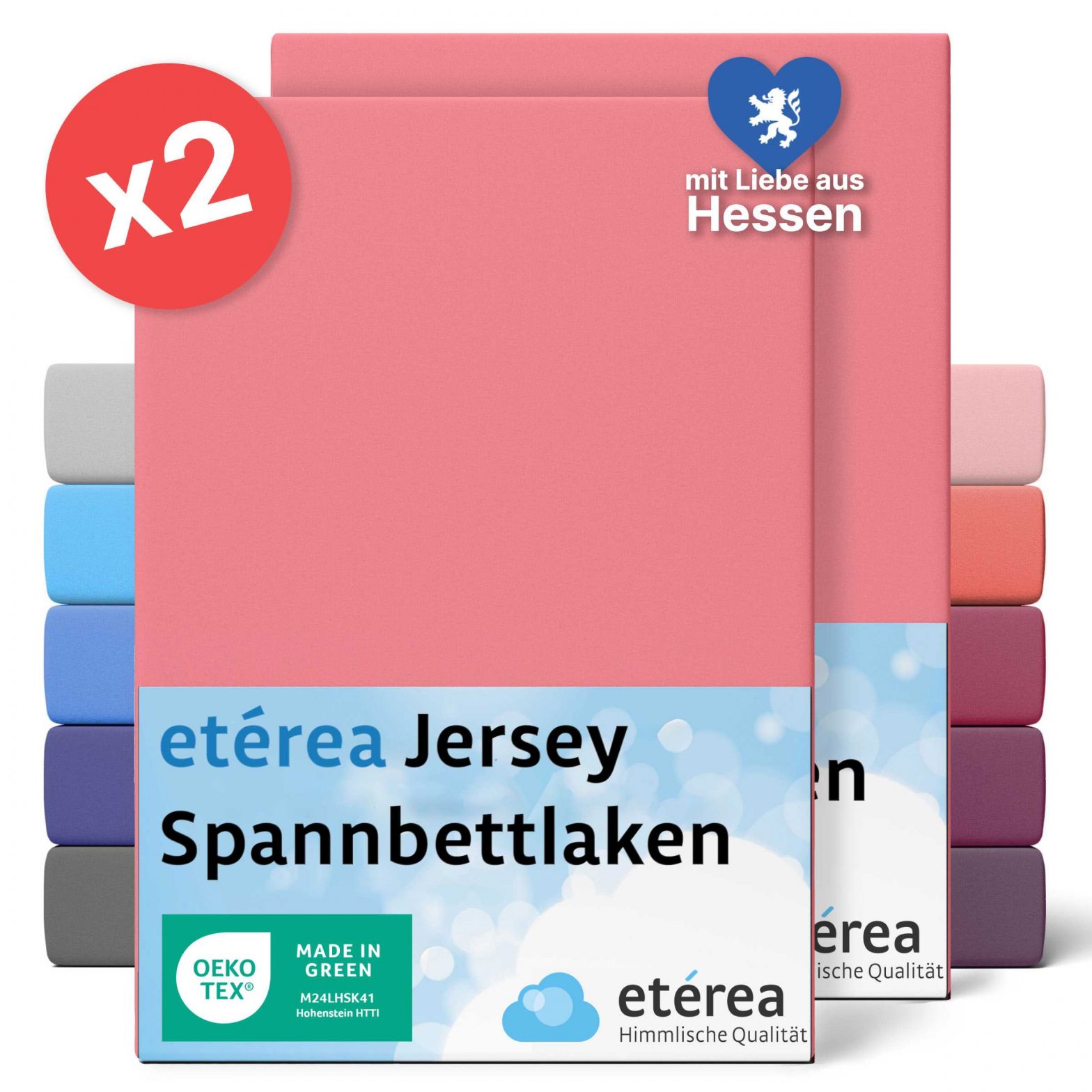 etérea 2 Stück Comfort Jersey Spannbettlaken Rosa 100×200 cm – 120×200 cm