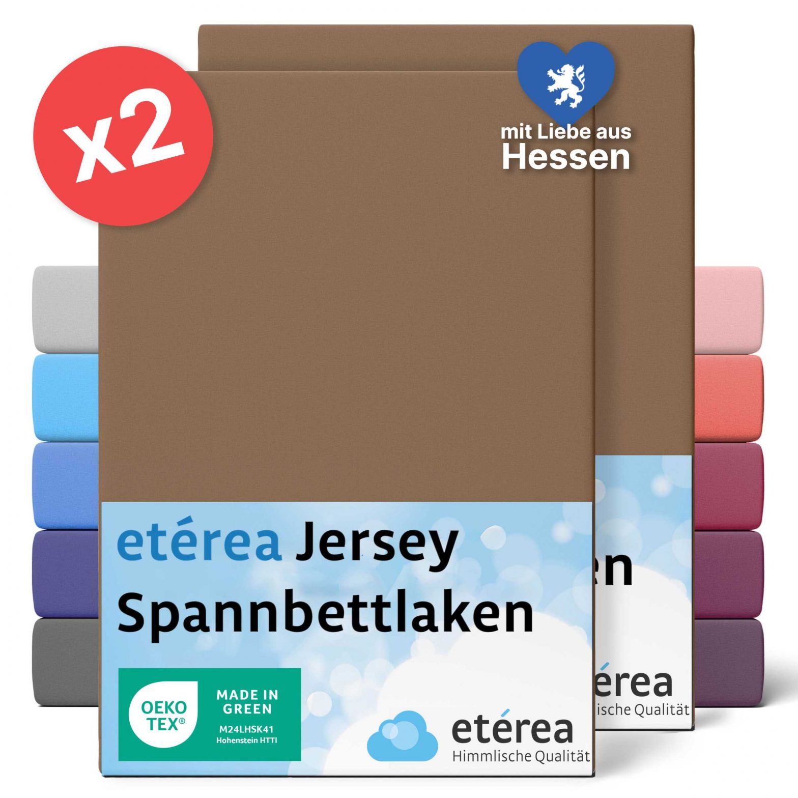 etérea 2 Stück Comfort Jersey Spannbettlaken Stucco 140×200 cm – 160×200 cm