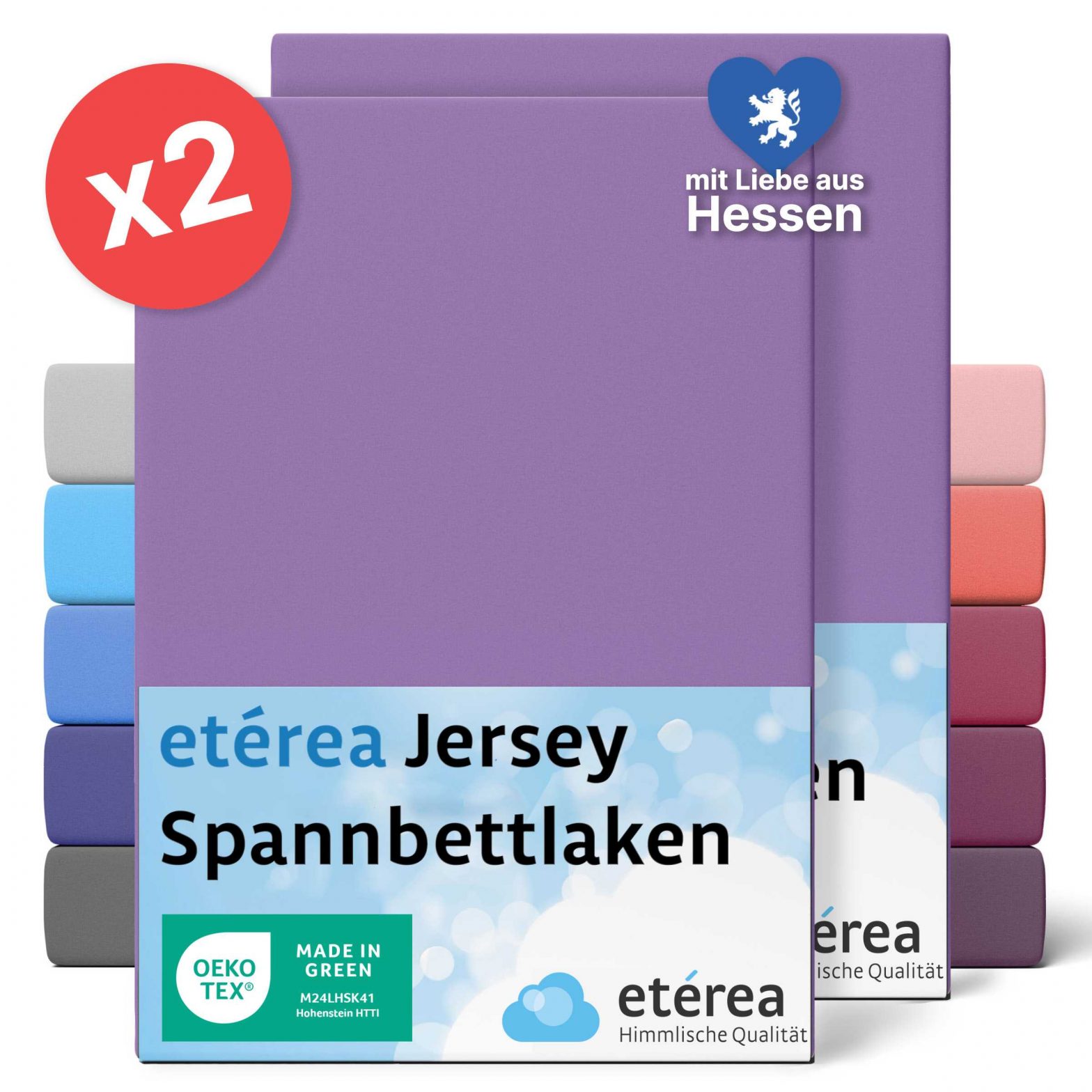 etérea 2 Stück Comfort Jersey Spannbettlaken Violett 200×200 cm – 200×220 cm